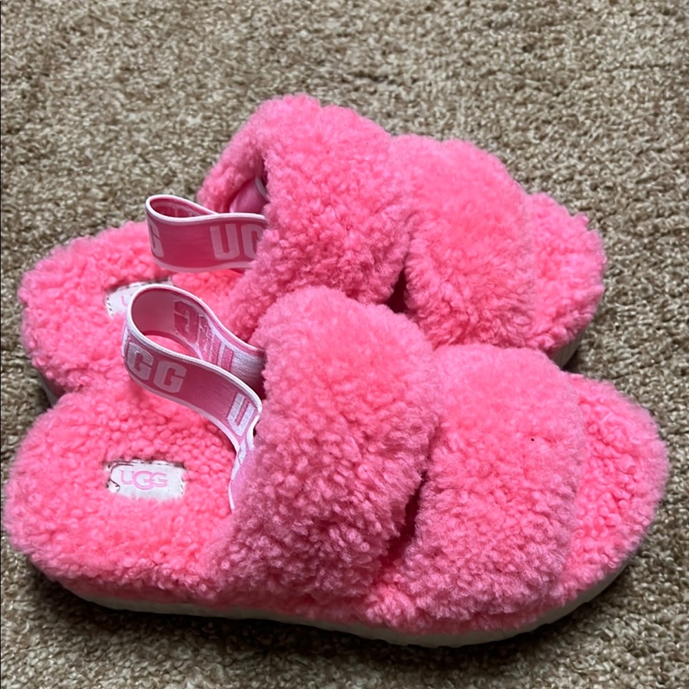 UGG Fluffy Pink Slippers size 7